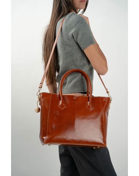 Sac à main en cuir Aurora camel - 39x27x13 cm