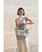 Sac à main en cuir Capri vert / blanc cassé