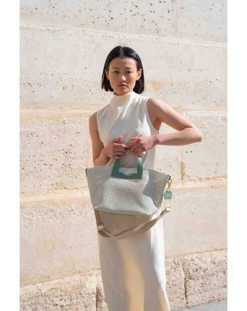 Sac à main en cuir Capri vert / blanc cassé