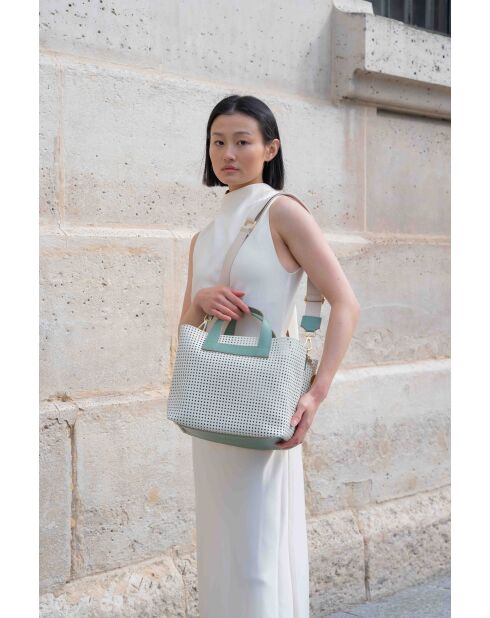 Sac à main en cuir Capri vert / blanc cassé
