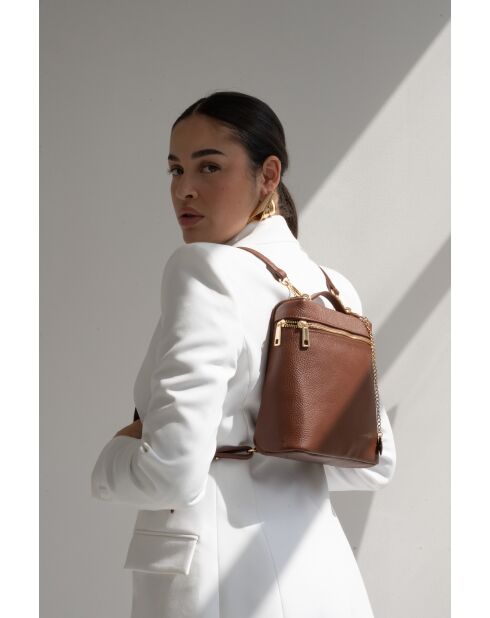 Sac à dos en cuir Ester camel - 24x22x8 cm