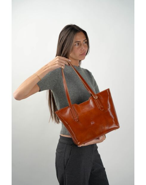 Sac cabas en cuir Eden camel - 38x23x15 cm
