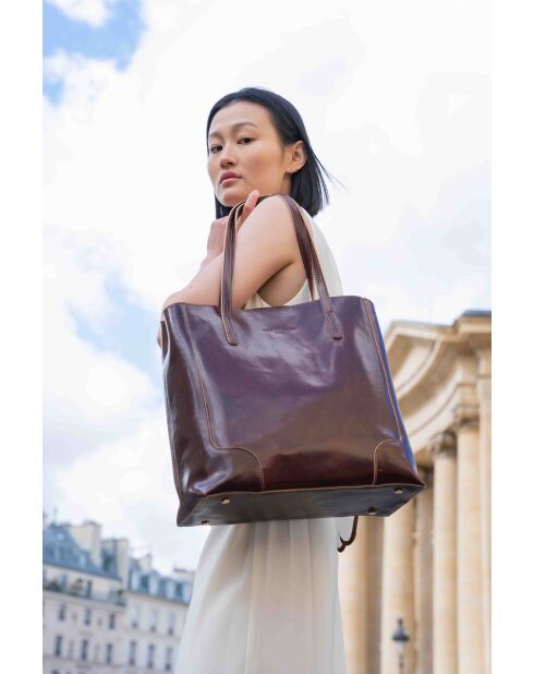 Sac cabas en cuir Costa marron - 32x34x14 cm