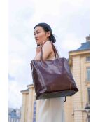 Sac cabas en cuir Costa marron - 32x34x14 cm