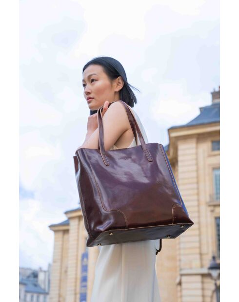 Sac cabas en cuir Costa marron - 32x34x14 cm