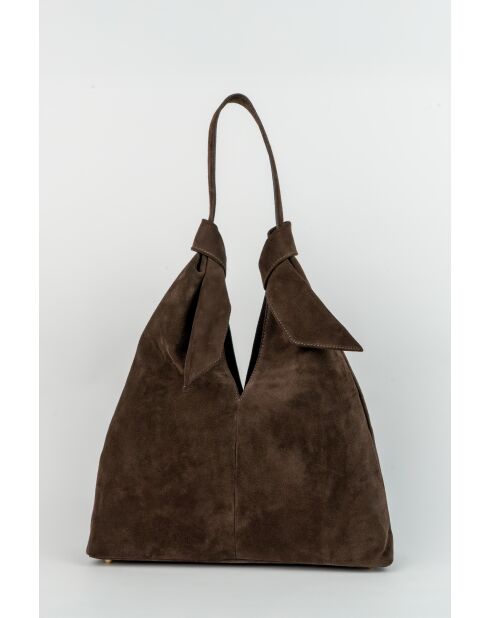 Sac porte épaule en cuir Elan moka - 38x40x10 cm