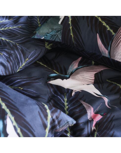 Copripiumino + 2 federe blu rondini in raso di cotone - 260x240 cm + 2x (63x63 cm)