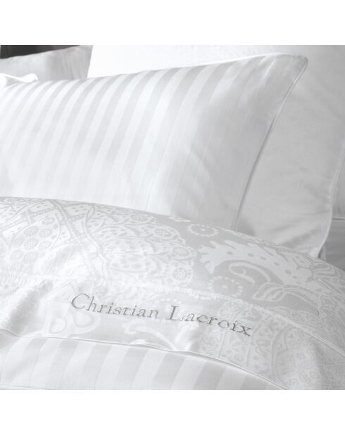 Copripiumino + 2 federe in raso di cotone intrecciato Jacquard Arles bianco - 240x220 cm + 2x (63x63 cm)