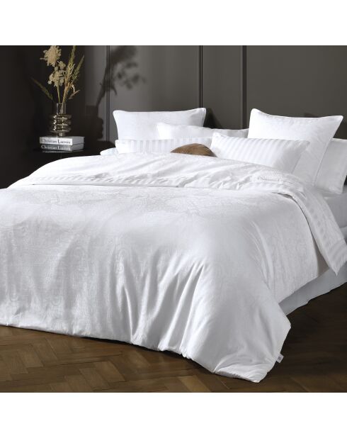 Copripiumino + 2 federe in raso di cotone intrecciato Jacquard Arles bianco - 240x220 cm + 2x (63x63 cm)