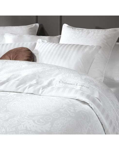 Copripiumino + 2 federe in raso di cotone intrecciato Jacquard Arles bianco - 240x220 cm + 2x (63x63 cm)