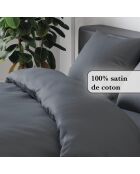 Dekbedovertrek + 2 kussenslopen lichtgrijs effen katoensatijn - 260x240 cm + 2x (63x63 cm)