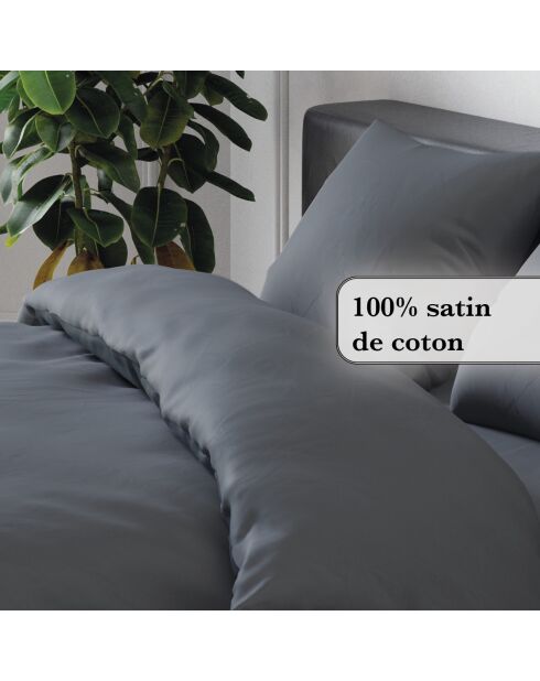 Dekbedovertrek + 2 kussenslopen lichtgrijs effen katoensatijn - 260x240 cm + 2x (63x63 cm)