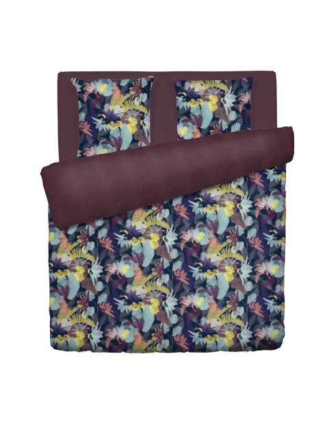 Copripiumino + 2 federe in raso di cotone Tanzania prugna - 240x220 cm + 2x (63x63 cm)