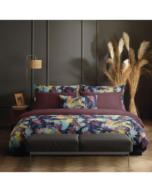 Copripiumino + 2 federe in raso di cotone Tanzania prugna - 240x220 cm + 2x (63x63 cm)