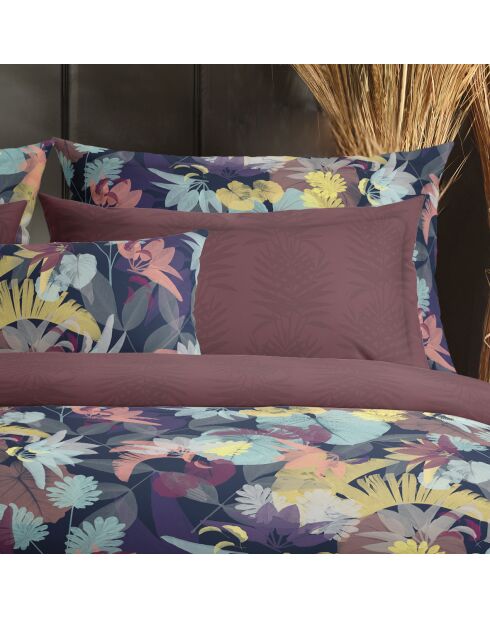 Copripiumino + 2 federe in raso di cotone Tanzania prugna - 240x220 cm + 2x (63x63 cm)