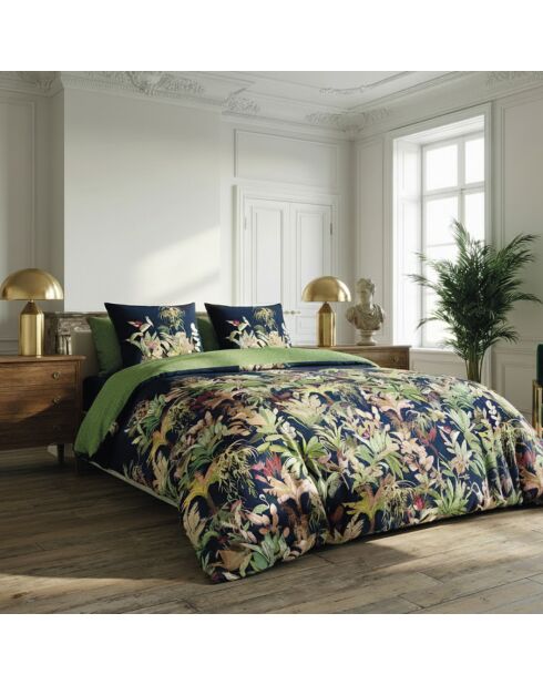 Miami donkerblauw katoenen satijnen dekbedovertrek + kussensloop - 140x200 cm + 63x63 cm