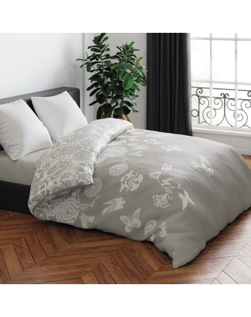 Love Stories beige dekbedovertrek + 2 katoenen satijnen kussenslopen - 260x240 cm + 2x (65x65 cm)