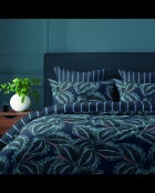 Calathea donkerblauw dekbedovertrek van katoensatijn + kussensloop - 140x200 cm + 63x63 cm