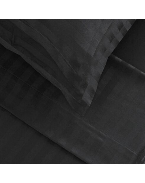 Bettlakenset aus gestreiftem Baumwollsatin Dobby schwarz + 180x200x30 cm + 2x (63x63 cm)