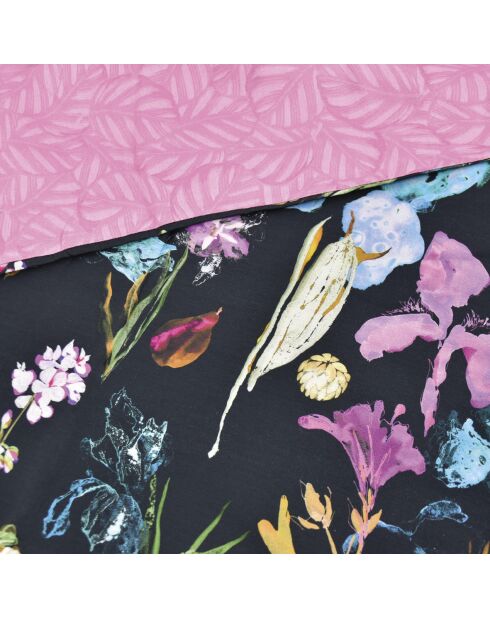 Donkerblauw Iris katoenen satijnen dekbedovertrek + kussensloop - 140x200 cm + 63x63 cm