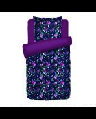 Dekbedovertrek + kussensloop katoensatijn Arty flowers donkerblauw - 140x200 cm + 63x63 cm
