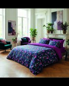 Dekbedovertrek + kussensloop katoensatijn Arty flowers donkerblauw - 140x200 cm + 63x63 cm