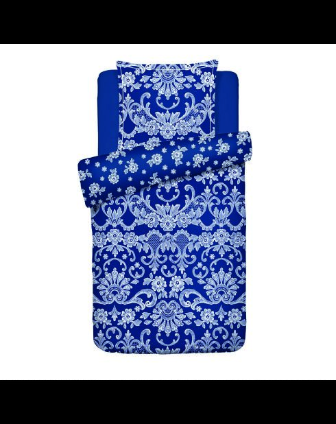 Funda nórdica y funda de almohada con ribetes de algodón satinado azul, 140 x 200 cm + 63 x 63 cm