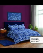 Funda nórdica y funda de almohada con ribetes de algodón satinado azul, 140 x 200 cm + 63 x 63 cm