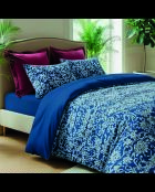 Funda nórdica y funda de almohada con ribetes de algodón satinado azul, 140 x 200 cm + 63 x 63 cm