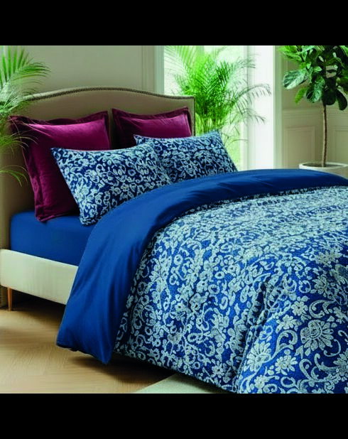 Funda nórdica y funda de almohada con ribetes de algodón satinado azul, 140 x 200 cm + 63 x 63 cm