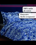 Funda nórdica y funda de almohada con ribetes de algodón satinado azul, 140 x 200 cm + 63 x 63 cm