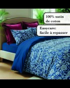 Funda nórdica y funda de almohada con ribetes de algodón satinado azul, 140 x 200 cm + 63 x 63 cm