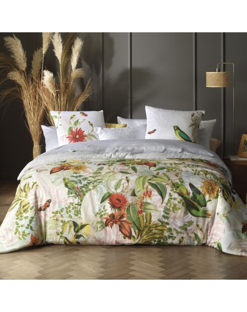 Dekbedovertrek + 2 kussenslopen katoensatijn kussenslopen Jardin D'Hiver parelgrijs - 240x220 cm + 2x (63x63 cm)