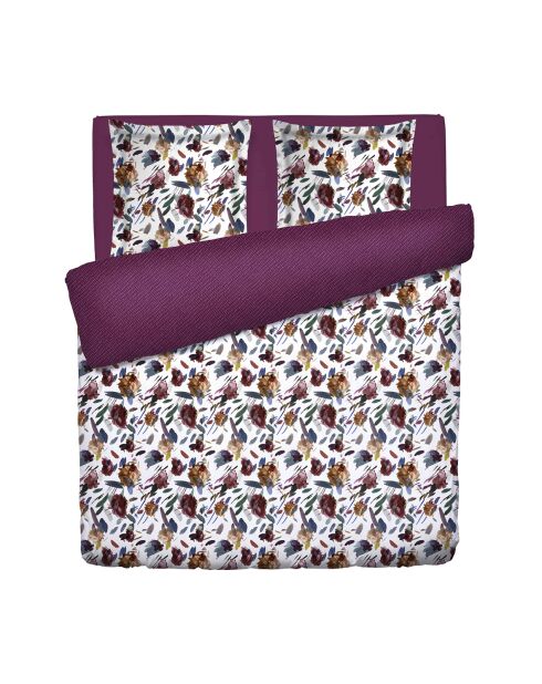 Housse de couette + taie d'oreiller satin de coton Arty flowers blanc - 260x240 cm + 2x(63x63 cm)