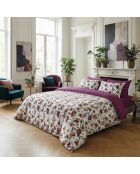 Housse de couette + taie d'oreiller satin de coton Arty flowers blanc - 260x240 cm + 2x(63x63 cm)