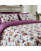 Housse de couette + taie d'oreiller satin de coton Arty flowers blanc - 260x240 cm + 2x(63x63 cm)