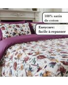 Housse de couette + taie d'oreiller satin de coton Arty flowers blanc - 260x240 cm + 2x(63x63 cm)