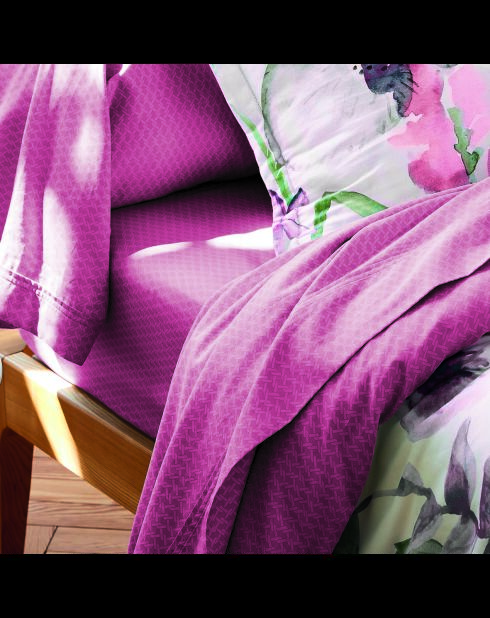 Housse de couette + 2 taies d'oreiller satin de coton Exotique framboise - 260x240 cm + 2x(63x63 cm)