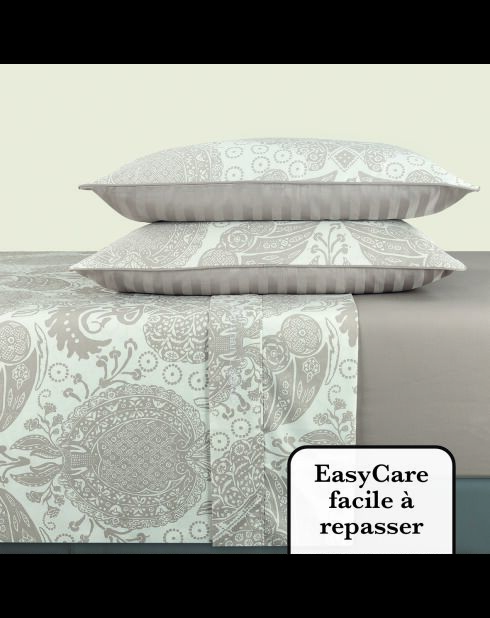 Ensemble de draps satin de coton Arles taupe + 180x200x30 cm + 2x(63x63 cm)