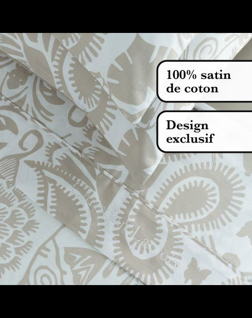 Ensemble de draps satin de coton Love stories taupe + 180x200x30 cm + 2x(50x70 cm)