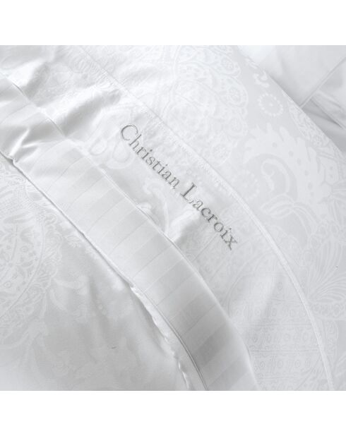 Lenzuolo piatto in raso di cotone a righe in jacquard bianco