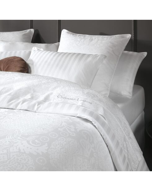 Lenzuolo piatto in raso di cotone a righe in jacquard bianco