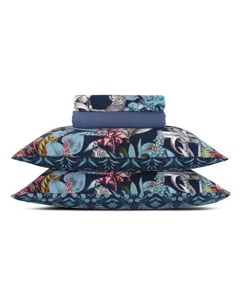 Ensemble de draps satin de coton Zanzibar bleu - 230 x 290 cm
