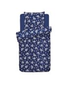 Donkerblauw Blossom katoenen satijnen dekbedovertrek + kussensloop - 140x200 cm + 63x63 cm