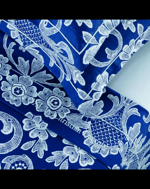 Ensemble de draps satin de coton Passementerie bleu + 160x200x30 cm + 2x(63x63 cm)