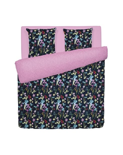 Dekbedovertrek + 2 kussenslopen Iris katoen satijn donkerblauw - 240x220 cm + 2x (63x63 cm)