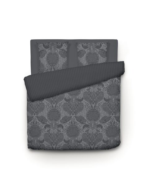 Dekbedovertrek + 2 kussenslopen katoensatijn Arles donkergrijs - 140x220 cm + 50x70 cm
