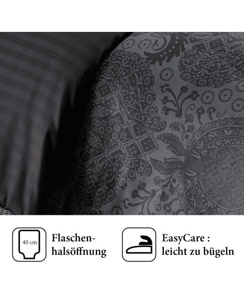 Dekbedovertrek + 2 kussenslopen katoensatijn Arles donkergrijs - 140x220 cm + 50x70 cm