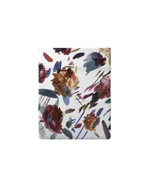 Drap plat satin de coton Arty flowers blanc