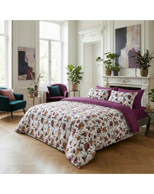 Drap plat satin de coton Arty flowers blanc